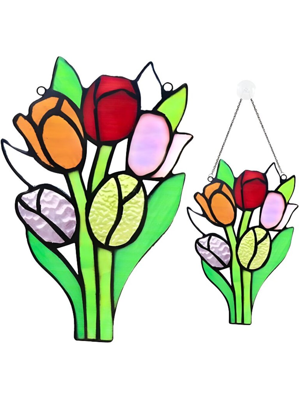 Colored Tulip Metal Sculpture Silhouette Metal Decorations Garden, (Pink)